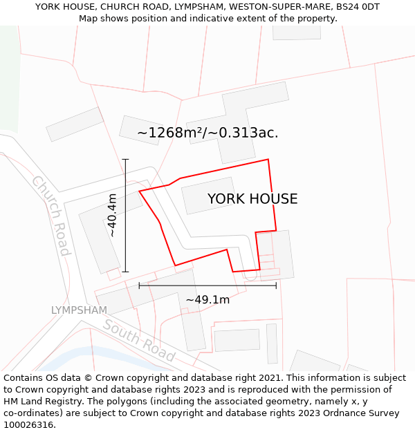 YORK HOUSE, CHURCH ROAD, LYMPSHAM, WESTON-SUPER-MARE, BS24 0DT: Plot and title map