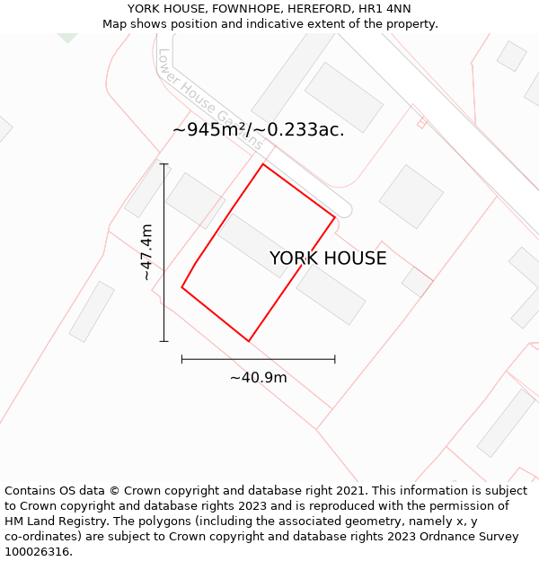 YORK HOUSE, FOWNHOPE, HEREFORD, HR1 4NN: Plot and title map