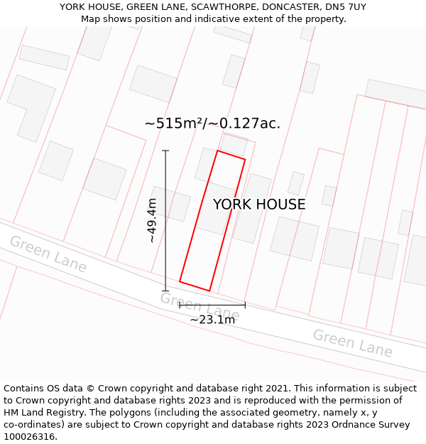 YORK HOUSE, GREEN LANE, SCAWTHORPE, DONCASTER, DN5 7UY: Plot and title map