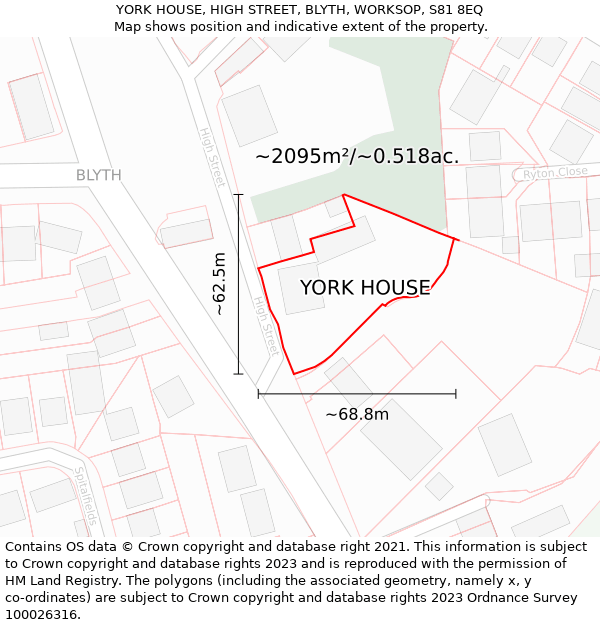 YORK HOUSE, HIGH STREET, BLYTH, WORKSOP, S81 8EQ: Plot and title map