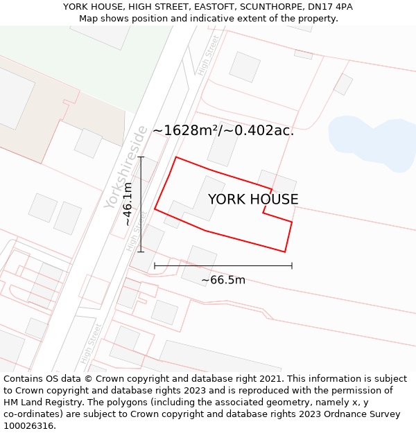 YORK HOUSE, HIGH STREET, EASTOFT, SCUNTHORPE, DN17 4PA: Plot and title map