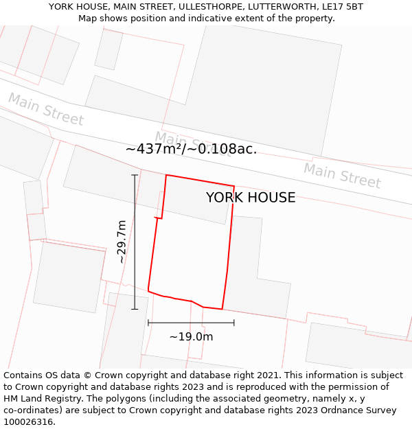 YORK HOUSE, MAIN STREET, ULLESTHORPE, LUTTERWORTH, LE17 5BT: Plot and title map