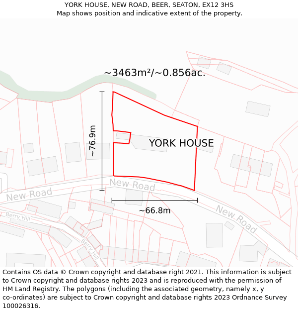 YORK HOUSE, NEW ROAD, BEER, SEATON, EX12 3HS: Plot and title map