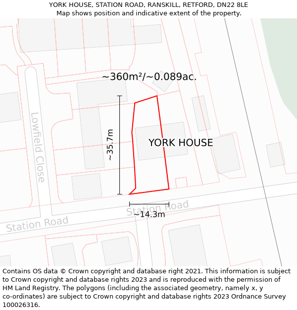 YORK HOUSE, STATION ROAD, RANSKILL, RETFORD, DN22 8LE: Plot and title map
