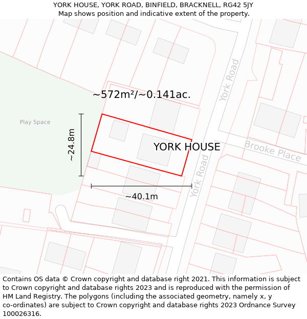 YORK HOUSE, YORK ROAD, BINFIELD, BRACKNELL, RG42 5JY: Plot and title map