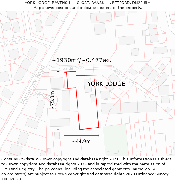 YORK LODGE, RAVENSHILL CLOSE, RANSKILL, RETFORD, DN22 8LY: Plot and title map