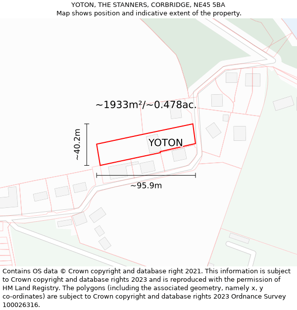 YOTON, THE STANNERS, CORBRIDGE, NE45 5BA: Plot and title map