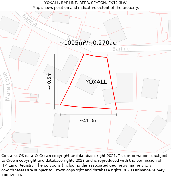 YOXALL, BARLINE, BEER, SEATON, EX12 3LW: Plot and title map