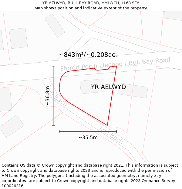 YR AELWYD, BULL BAY ROAD, AMLWCH, LL68 9EA: Plot and title map