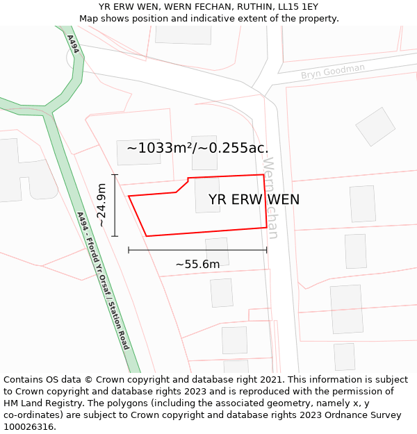 YR ERW WEN, WERN FECHAN, RUTHIN, LL15 1EY: Plot and title map