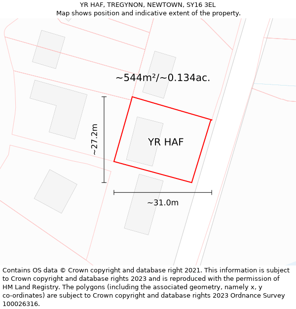 YR HAF, TREGYNON, NEWTOWN, SY16 3EL: Plot and title map