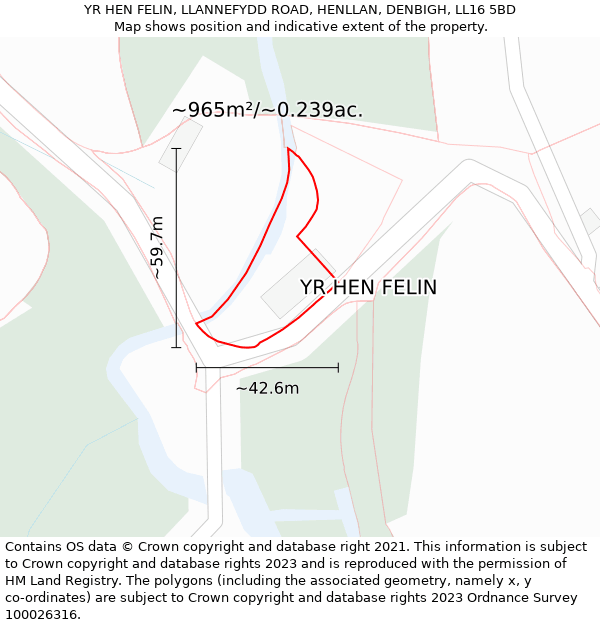 YR HEN FELIN, LLANNEFYDD ROAD, HENLLAN, DENBIGH, LL16 5BD: Plot and title map