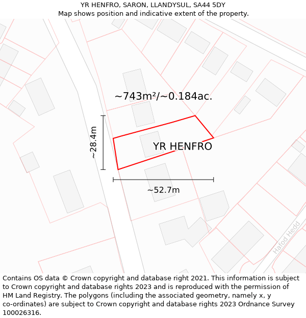 YR HENFRO, SARON, LLANDYSUL, SA44 5DY: Plot and title map