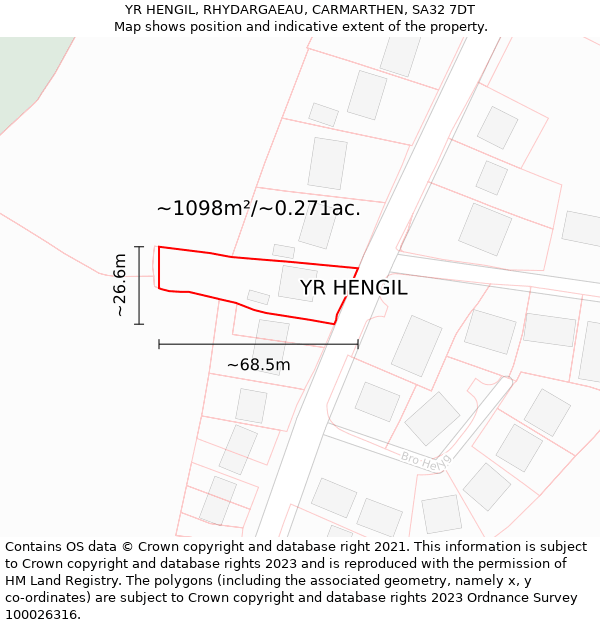 YR HENGIL, RHYDARGAEAU, CARMARTHEN, SA32 7DT: Plot and title map