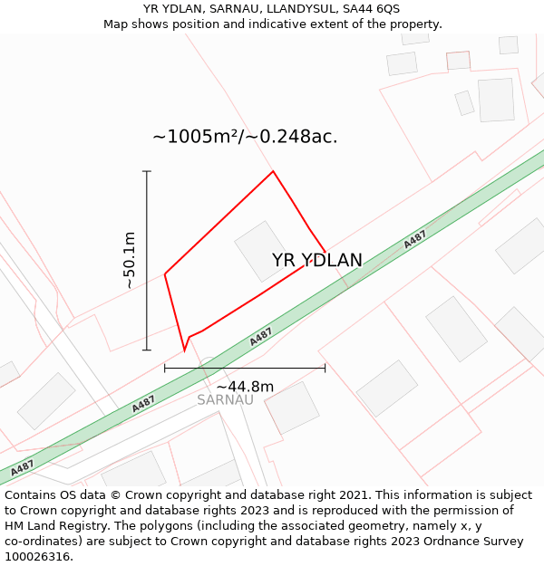 YR YDLAN, SARNAU, LLANDYSUL, SA44 6QS: Plot and title map