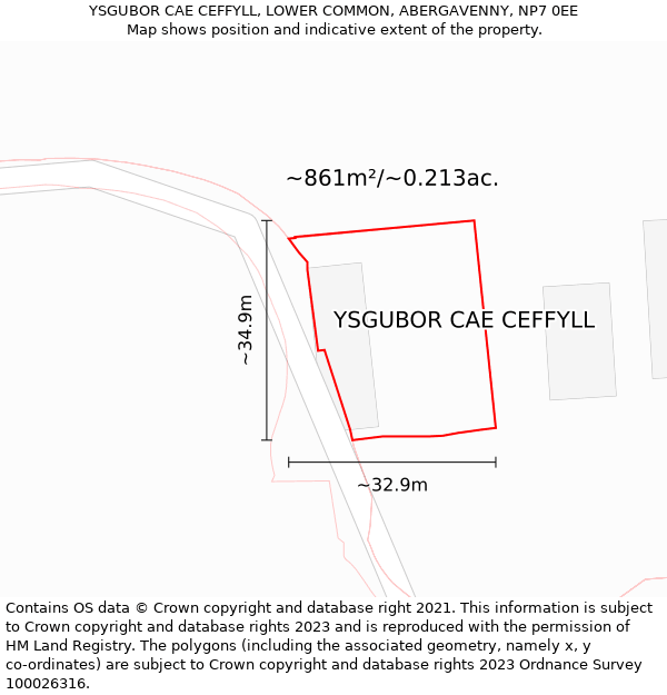 YSGUBOR CAE CEFFYLL, LOWER COMMON, ABERGAVENNY, NP7 0EE: Plot and title map