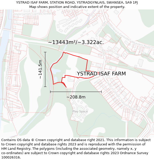 YSTRAD ISAF FARM, STATION ROAD, YSTRADGYNLAIS, SWANSEA, SA9 1PJ: Plot and title map