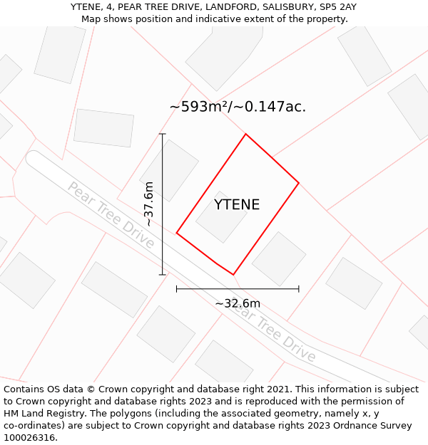 YTENE, 4, PEAR TREE DRIVE, LANDFORD, SALISBURY, SP5 2AY: Plot and title map