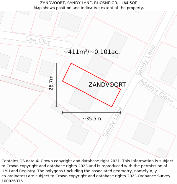 ZANDVOORT, SANDY LANE, RHOSNEIGR, LL64 5QF: Plot and title map