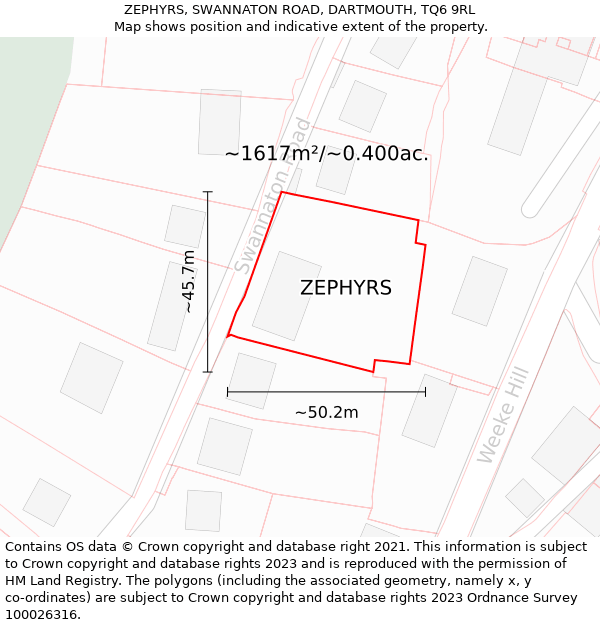 ZEPHYRS, SWANNATON ROAD, DARTMOUTH, TQ6 9RL: Plot and title map