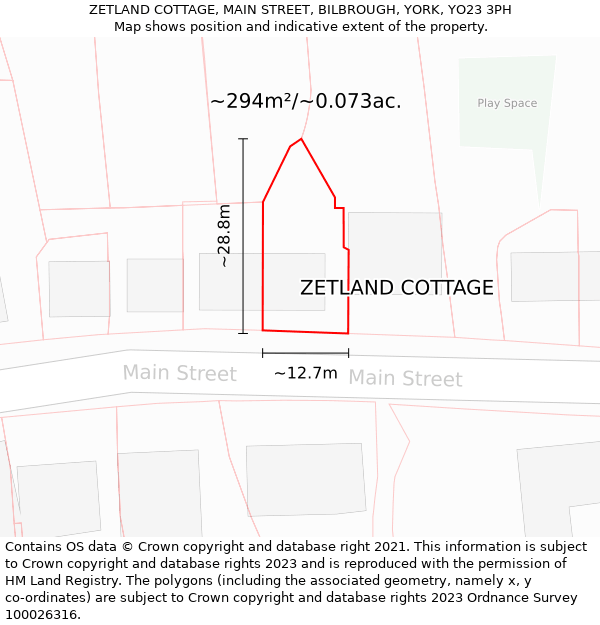 ZETLAND COTTAGE, MAIN STREET, BILBROUGH, YORK, YO23 3PH: Plot and title map