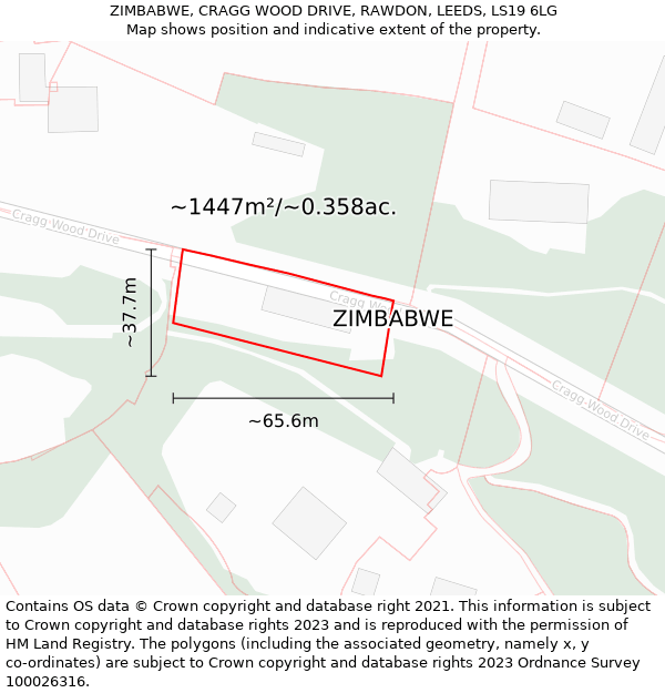 ZIMBABWE, CRAGG WOOD DRIVE, RAWDON, LEEDS, LS19 6LG: Plot and title map