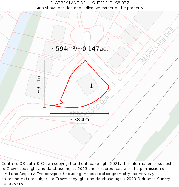 1, ABBEY LANE DELL, SHEFFIELD, S8 0BZ: Plot and title map