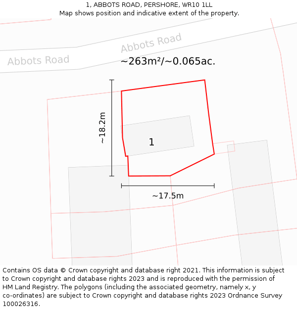 1, ABBOTS ROAD, PERSHORE, WR10 1LL: Plot and title map