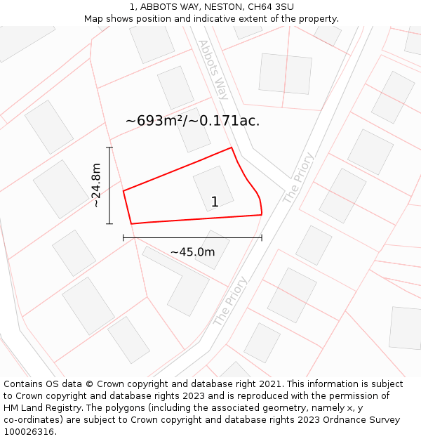 1, ABBOTS WAY, NESTON, CH64 3SU: Plot and title map