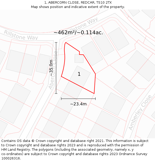 1, ABERCORN CLOSE, REDCAR, TS10 2TX: Plot and title map