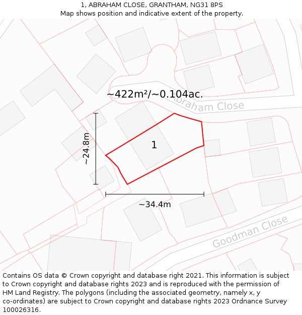 1, ABRAHAM CLOSE, GRANTHAM, NG31 8PS: Plot and title map