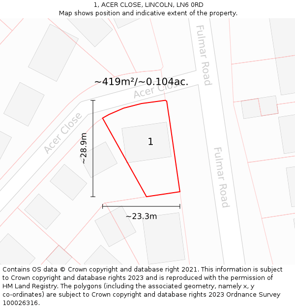 1, ACER CLOSE, LINCOLN, LN6 0RD: Plot and title map