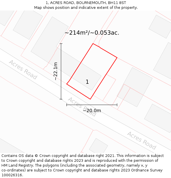 1, ACRES ROAD, BOURNEMOUTH, BH11 8ST: Plot and title map