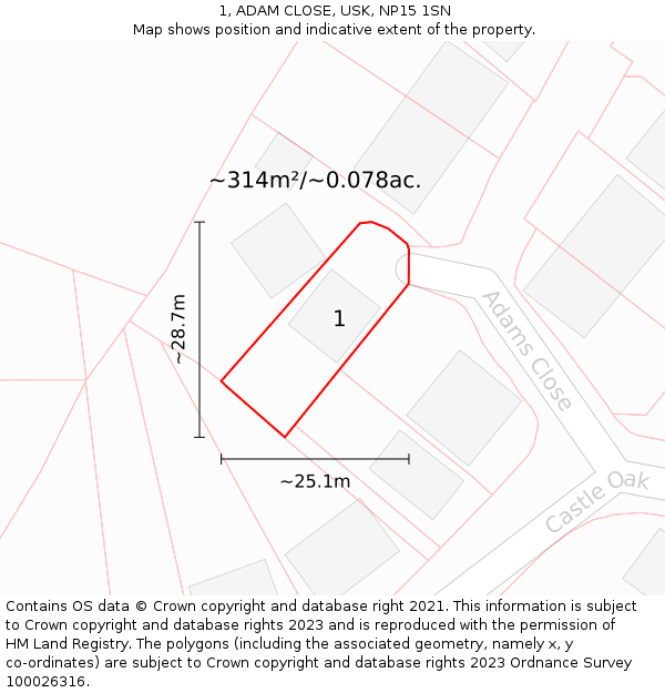 1, ADAM CLOSE, USK, NP15 1SN: Plot and title map