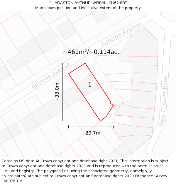 1, ADASTON AVENUE, WIRRAL, CH62 8BT: Plot and title map