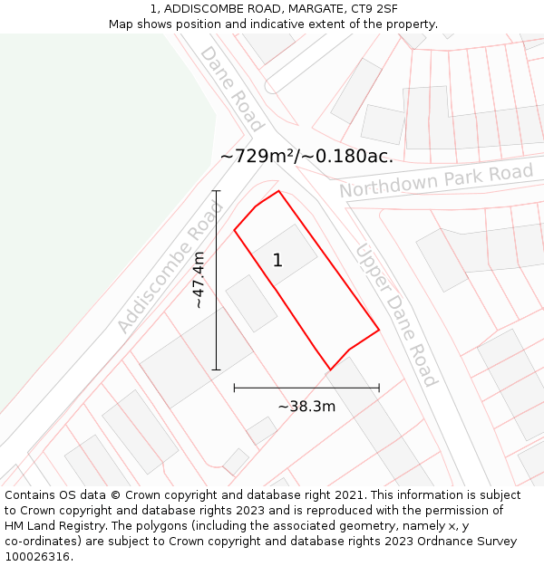 1, ADDISCOMBE ROAD, MARGATE, CT9 2SF: Plot and title map