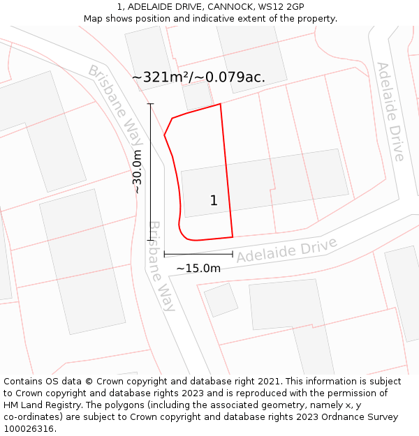 1, ADELAIDE DRIVE, CANNOCK, WS12 2GP: Plot and title map