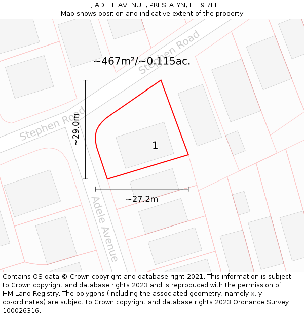 1, ADELE AVENUE, PRESTATYN, LL19 7EL: Plot and title map