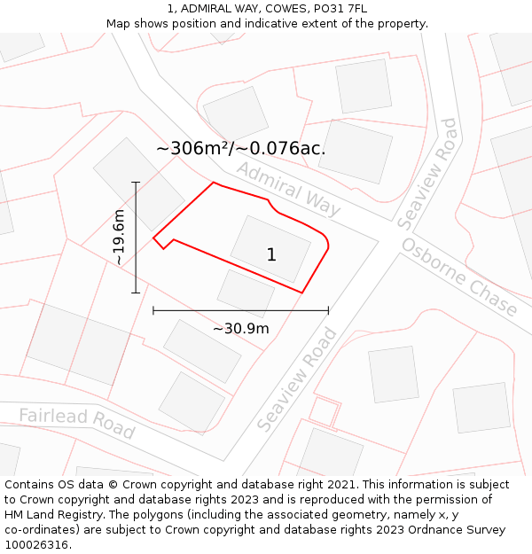 1, ADMIRAL WAY, COWES, PO31 7FL: Plot and title map