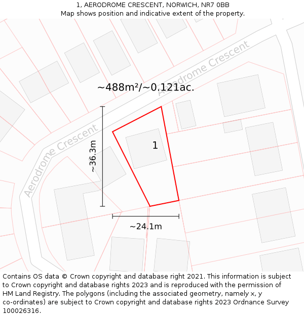 1, AERODROME CRESCENT, NORWICH, NR7 0BB: Plot and title map