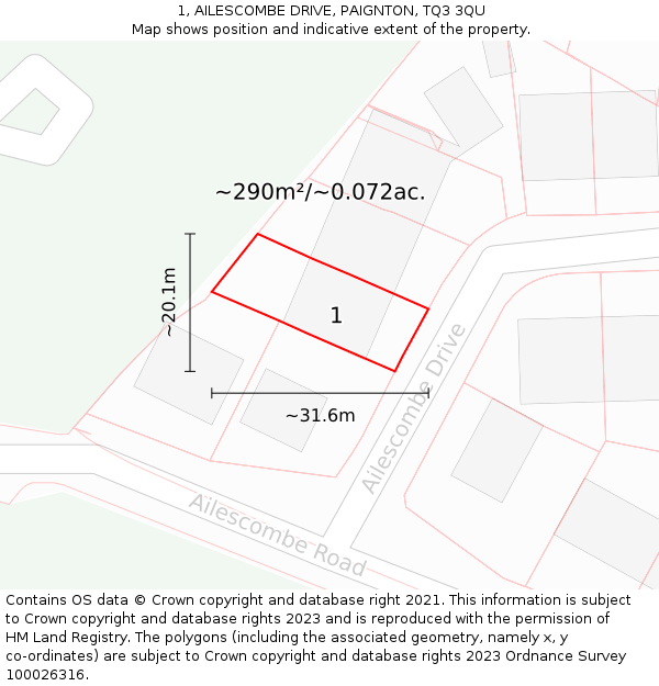 1, AILESCOMBE DRIVE, PAIGNTON, TQ3 3QU: Plot and title map