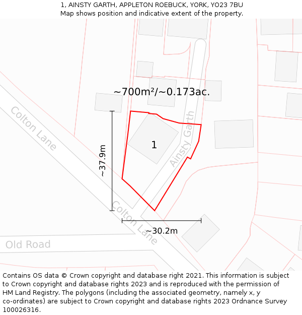 1, AINSTY GARTH, APPLETON ROEBUCK, YORK, YO23 7BU: Plot and title map