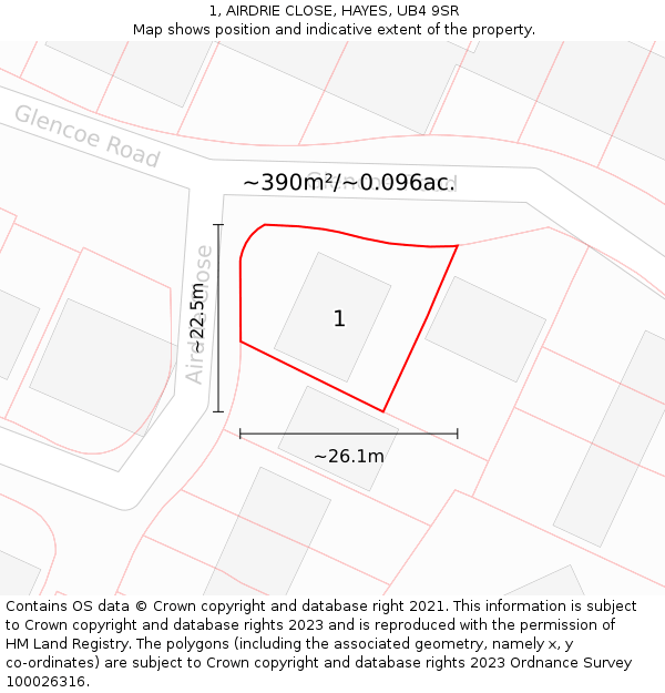 1, AIRDRIE CLOSE, HAYES, UB4 9SR: Plot and title map