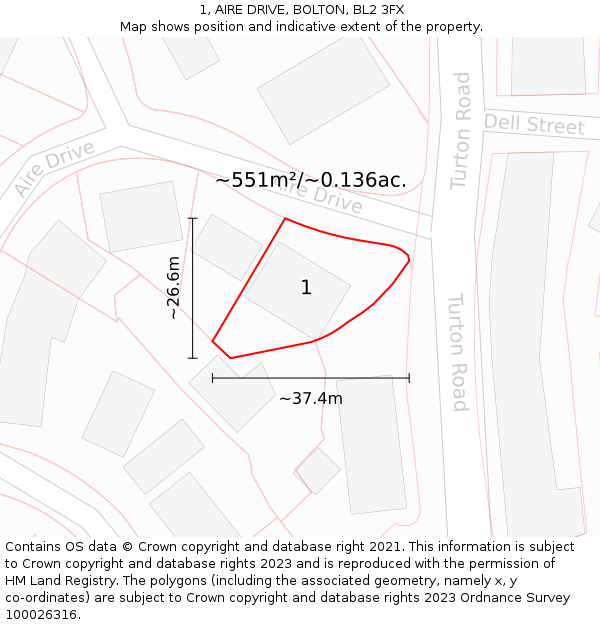 1, AIRE DRIVE, BOLTON, BL2 3FX: Plot and title map