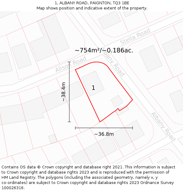 1, ALBANY ROAD, PAIGNTON, TQ3 1BE: Plot and title map
