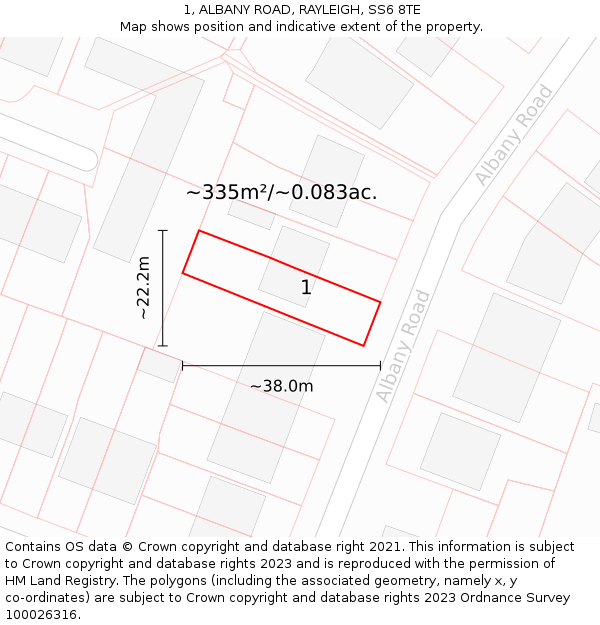 1, ALBANY ROAD, RAYLEIGH, SS6 8TE: Plot and title map