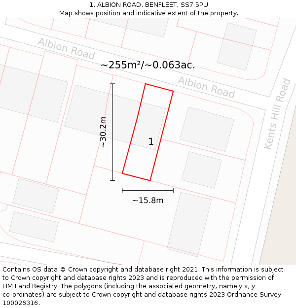 1, ALBION ROAD, BENFLEET, SS7 5PU: Plot and title map