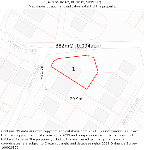 1, ALBION ROAD, BUNGAY, NR35 1LQ: Plot and title map