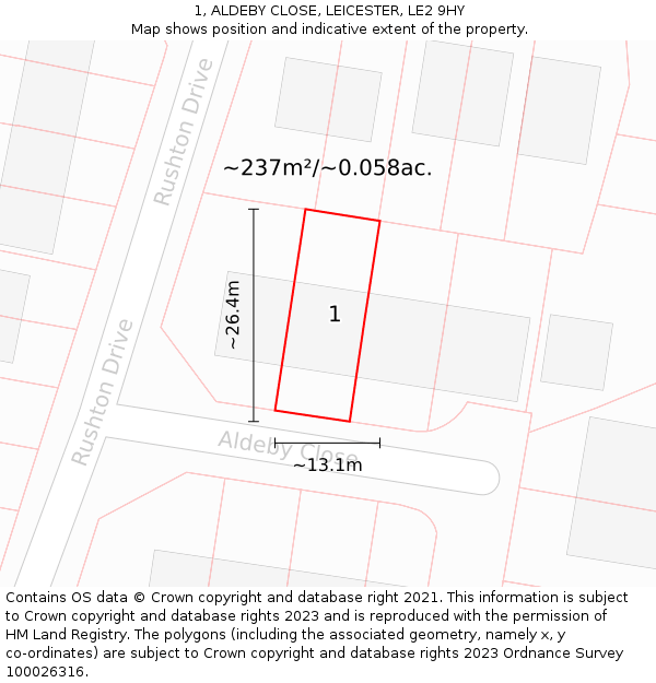 1, ALDEBY CLOSE, LEICESTER, LE2 9HY: Plot and title map