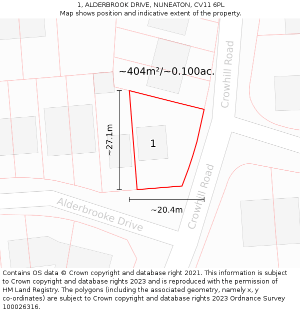 1, ALDERBROOK DRIVE, NUNEATON, CV11 6PL: Plot and title map